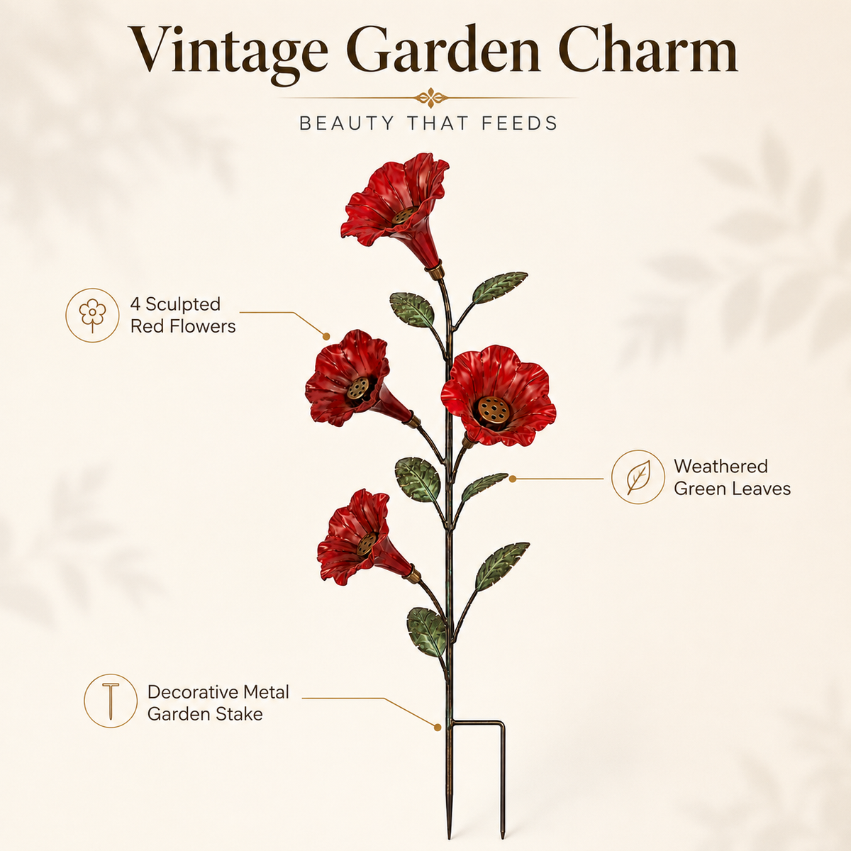 Vintage Red FlowerHummingbird FeederGarden Stake