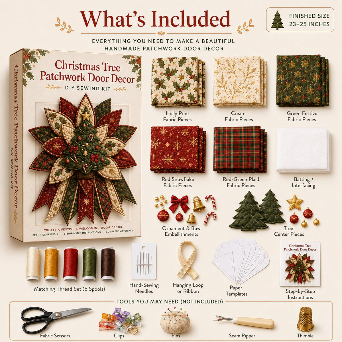 🎄DIY Beginner-Friendly Oversized Christmas Character Quilted Door Hanger Sewing Kit | Complete Kit with All Tools & Step-by-Step Guide Included 💕