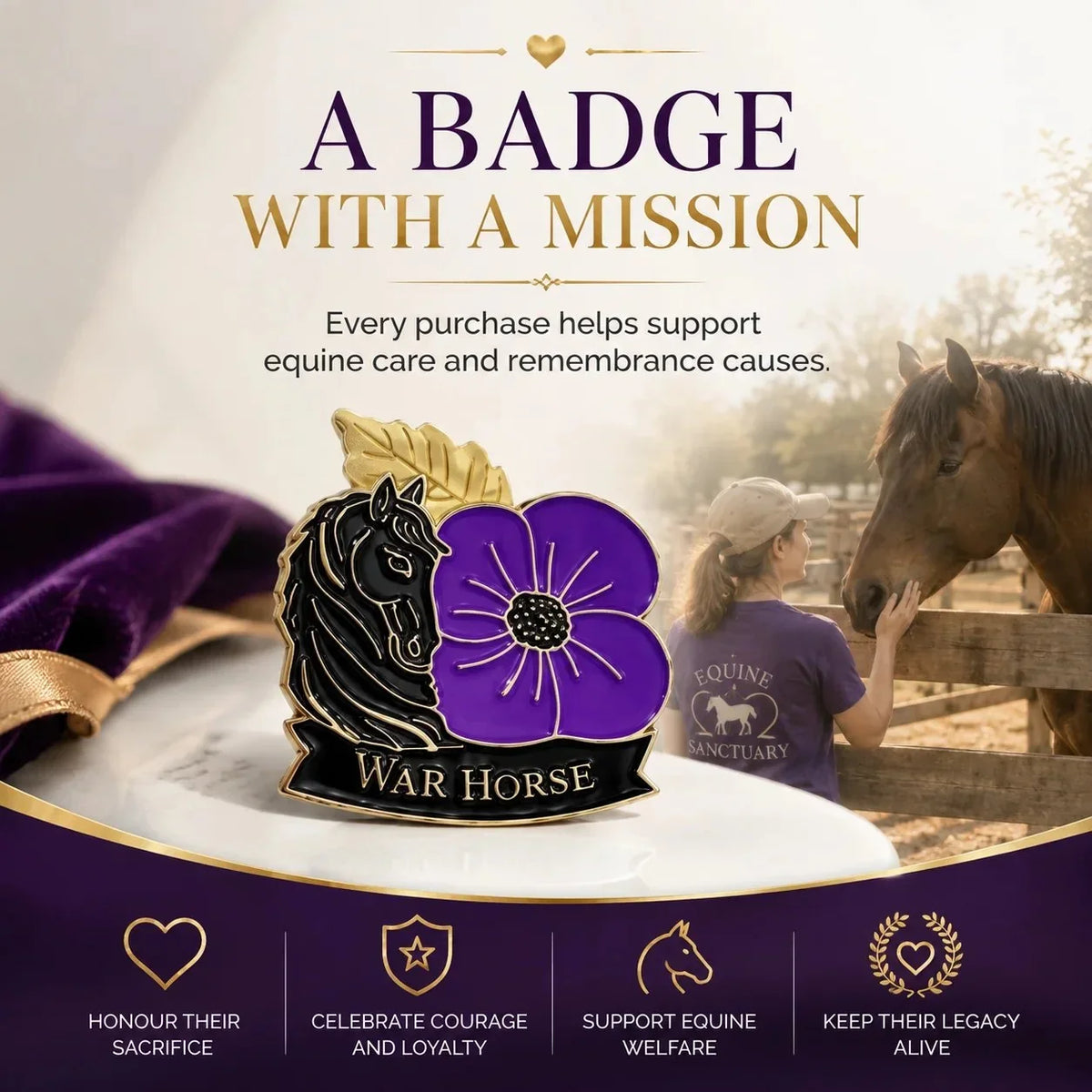 Limited Edition WarHorse Purple Poppy 1llthAnniversaryRemembrance Brooch