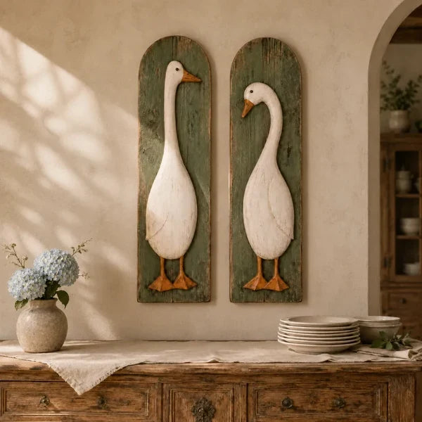 Handcrafted Rustic Goose Wall Art Set Of 2