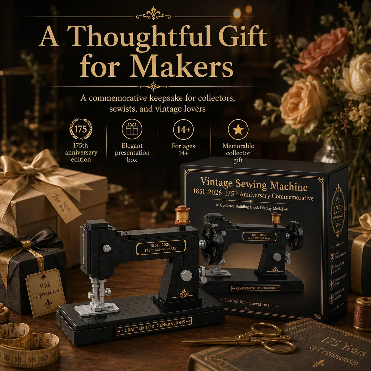 🎁 Vintage Sewing Machine Brick Building Set