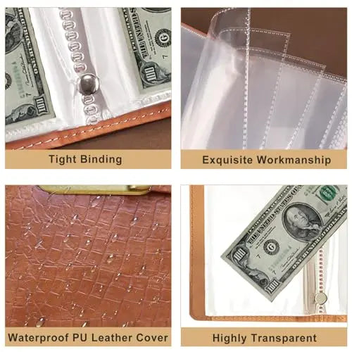 100-Transparent-Pocket Currency Collectors Album, Top-Grade PU Leather