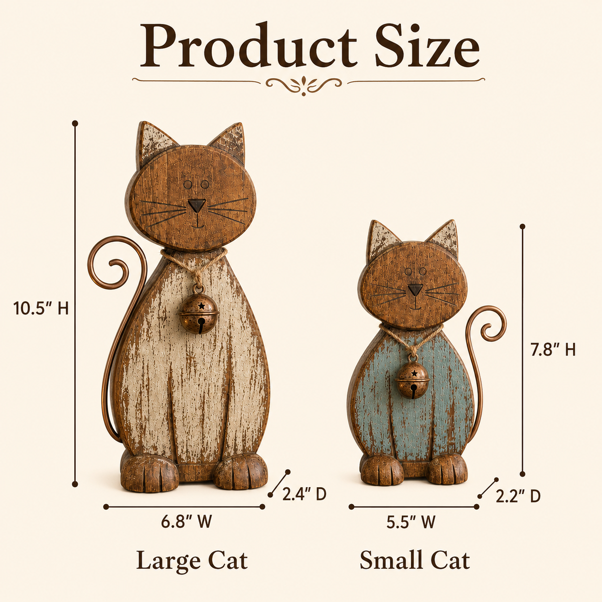 Rustic Wooden CatFigurines Set of 2
