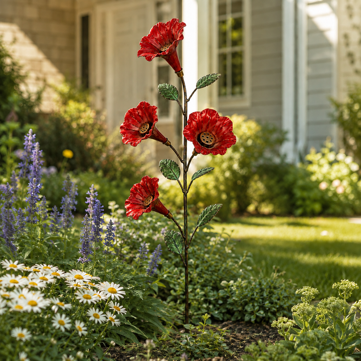 Vintage Red FlowerHummingbird FeederGarden Stake