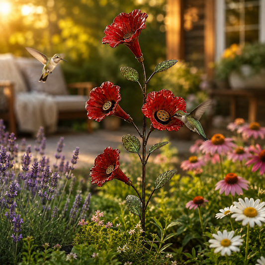 Vintage Red FlowerHummingbird FeederGarden Stake