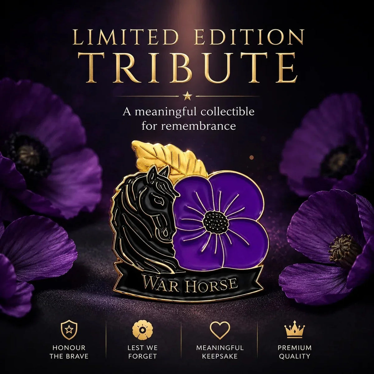 Limited Edition WarHorse Purple Poppy 1llthAnniversaryRemembrance Brooch